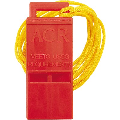 ACR 2227 Whistle; WW-3 ResQ; Survival Whistle; Yellow; 31-1/2 Inch Lanyard; 1 Inch Width x 1/4 Inch Thickness x 2 inch Height; USCG Approved; Carded