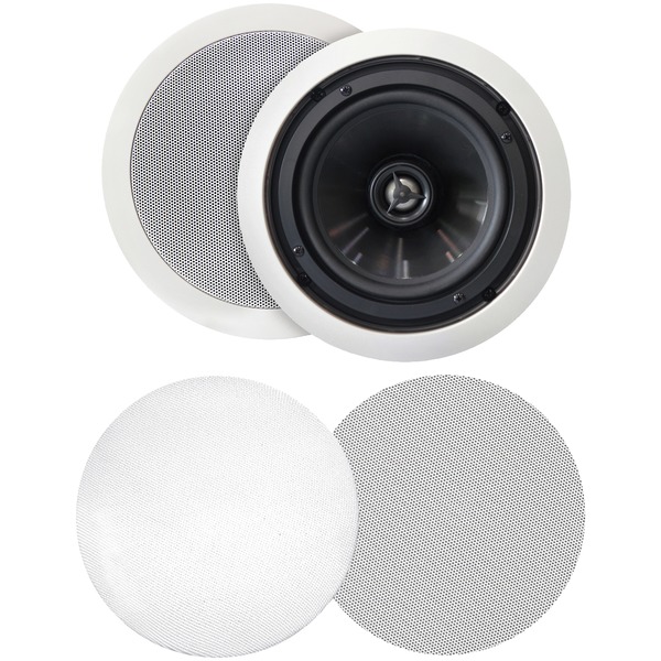 BIC AMERICA MSRPRO6 125-Watt 6.5” Weather-Resistant In-Ceiling Speakers with Pivoting Tweeters & Metal & Cloth Grilles