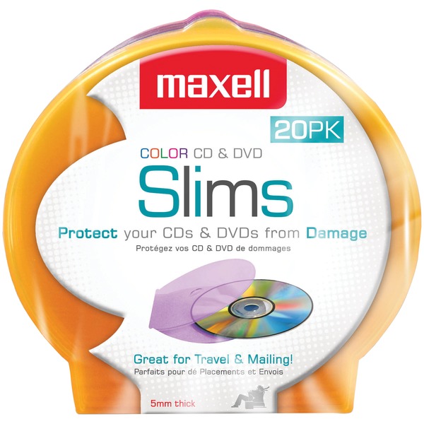 MAXELL 190073 Slim CD/DVD Shell Cases, 20 pk (Assorted Colors)