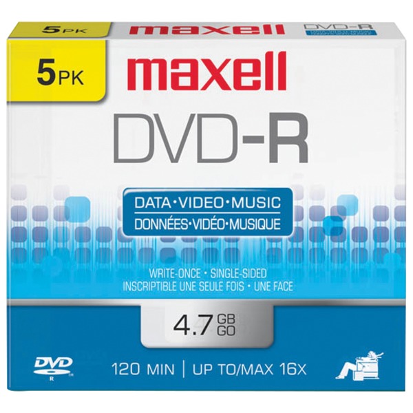 MAXELL 638002 4.7GB 120-Minute DVD-Rs (5 pk)