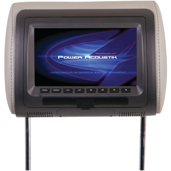 POWER ACOUSTIK HDVD-71CC 7” LCD Universal Headrest Monitor with DVD, IR & FM Transmitters & 3 Interchangeable Skins