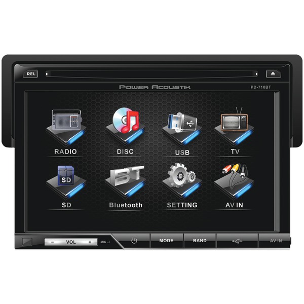 POWER ACOUSTIK PD-710B 7” Single-DIN In-Dash LCD Touchscreen DVD Receiver with Detachable Face (With Bluetooth)