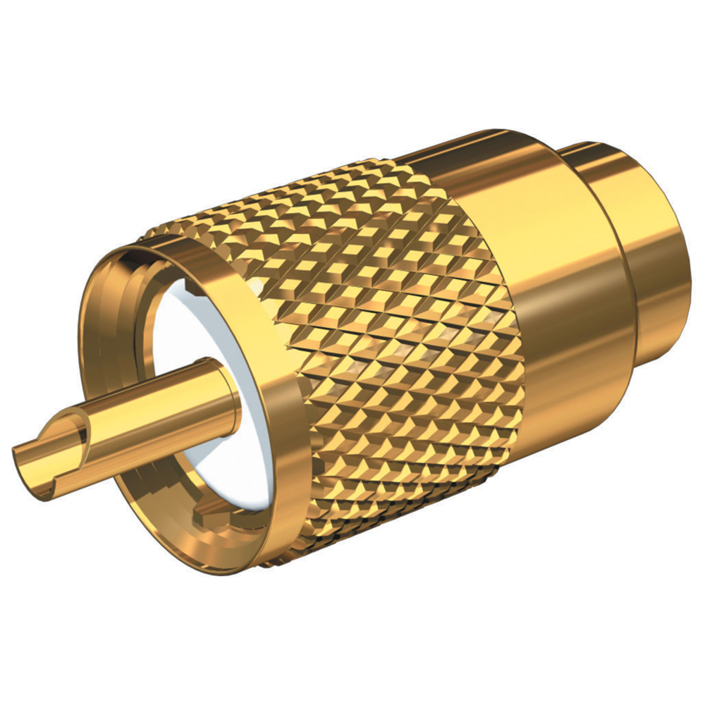 SHAKESPEARE PL-259-58-G GOLD SOLDER-TYPE CONNECTOR WITH UG175 ADAPTER & DOODAD CABLE STRAIN RELIEF FOR RG-58X