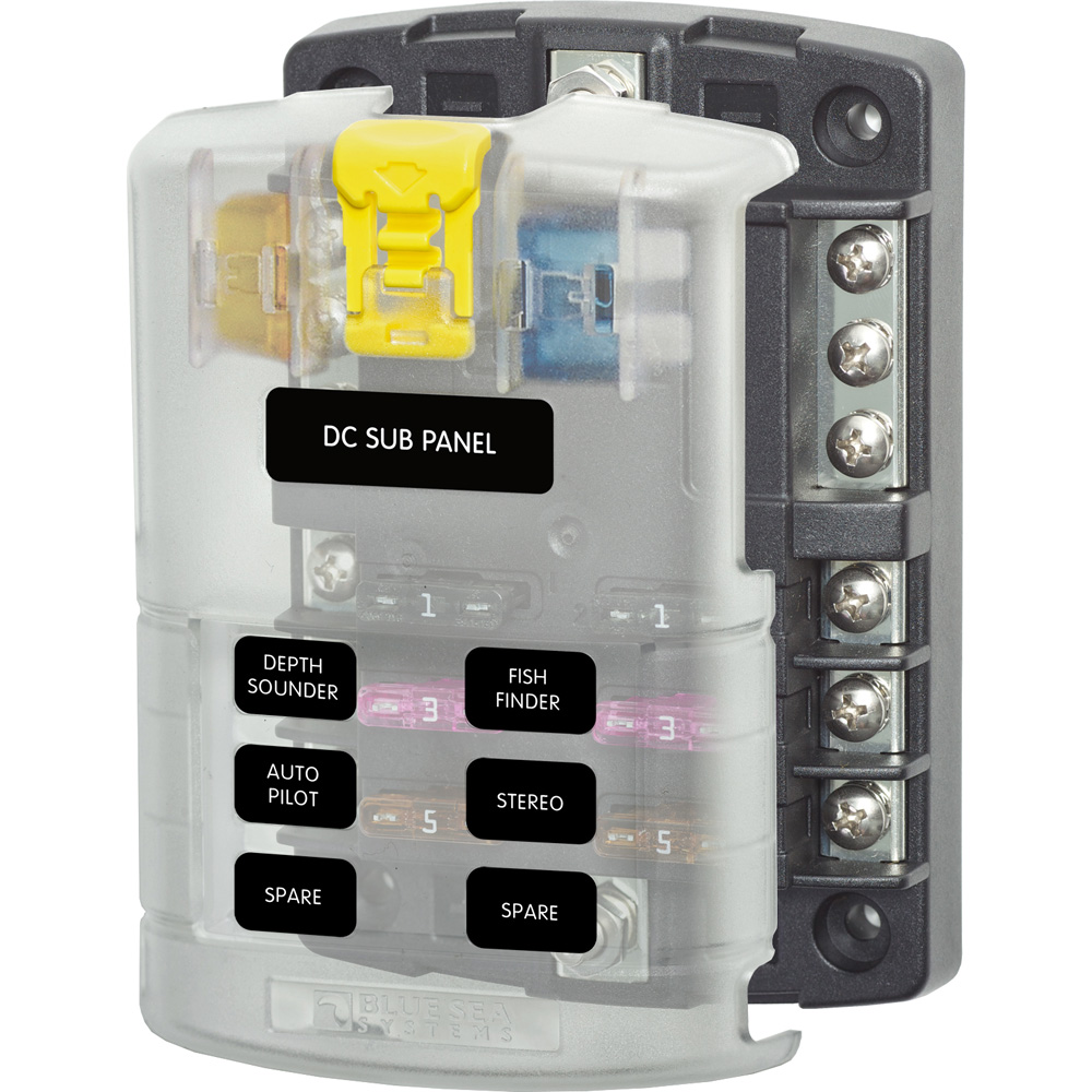 BLUE SEA 5025 ST BLADE FUSE BLOCK WITH COVER - 6 CIRCUIT WITH NEGATIVE BUS