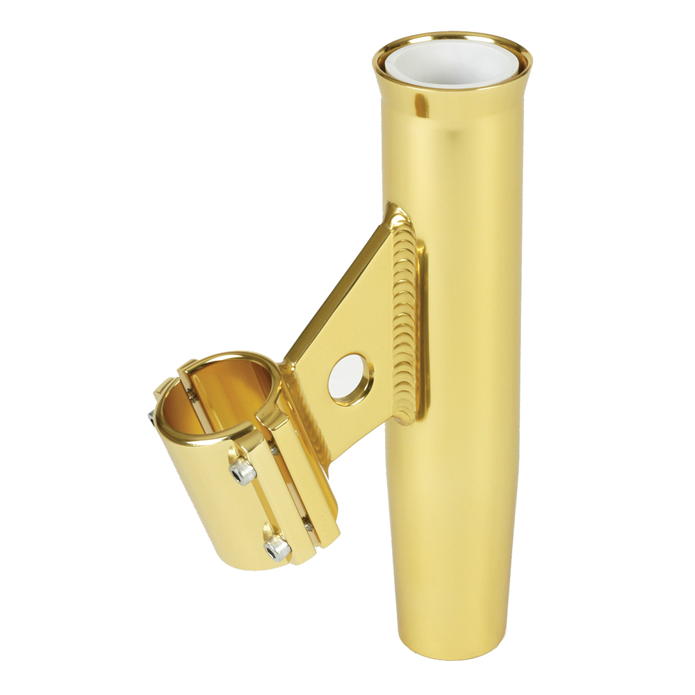 LEES RA5001GL CLAMP-ON ROD HOLDER - GOLD ALUMINUM - VERTICAL MOUNT - FITS 1.050” O.D. PIPE