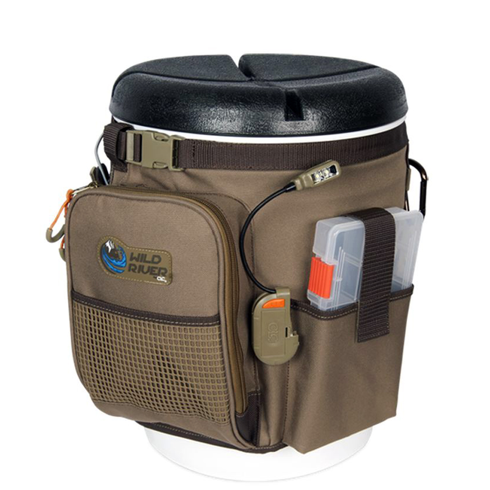 WILD RIVER WT3507 RIGGER 5 GALLON BUCKET ORGANIZER WITH LIGHTS, PLIER HOLDER & LANYARD, 2 PT3500 TRAYS & BUCKET WITH SEAT