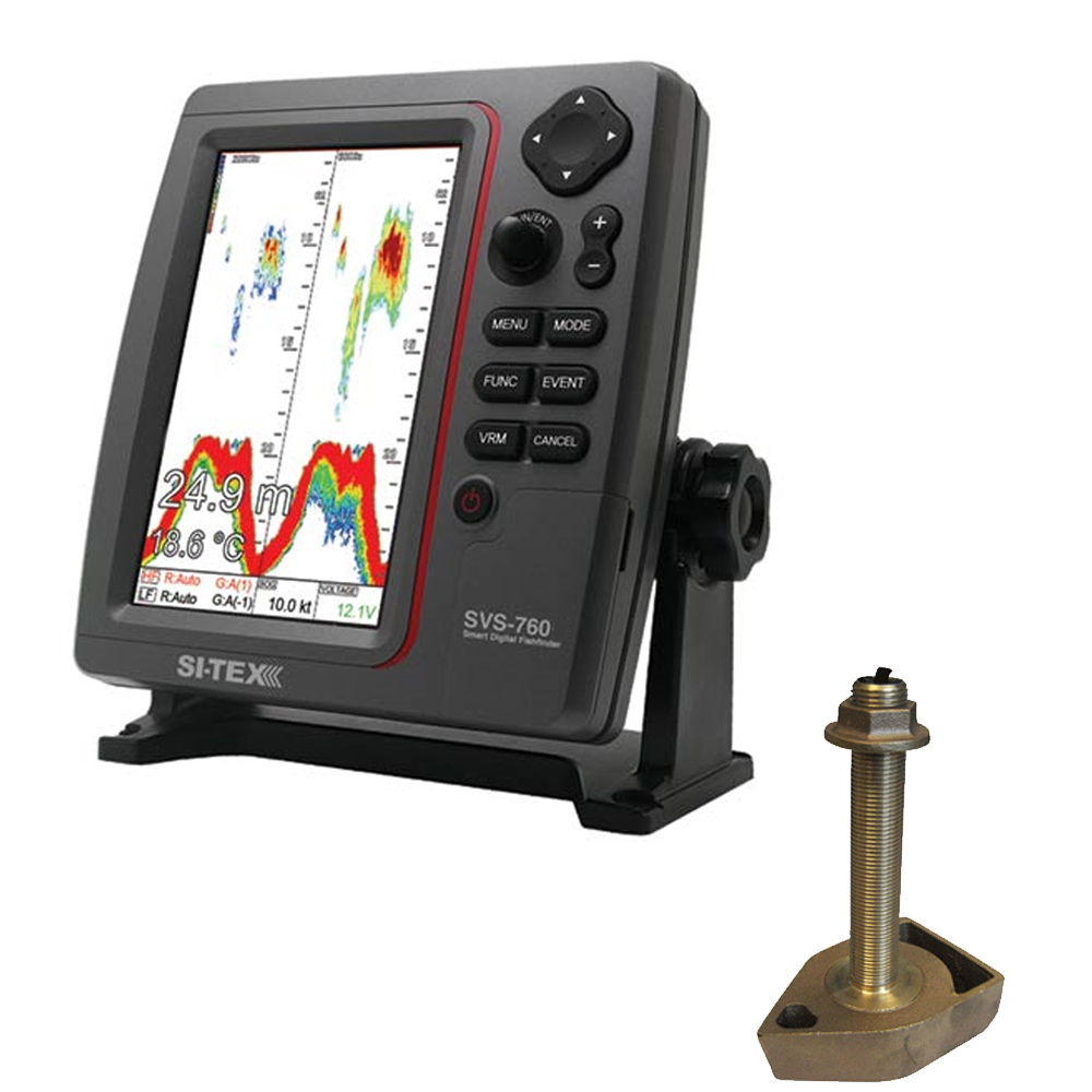 SI-TEX SVS-760TH SVS-760 DUAL FREQUENCY SOUNDER 600W KIT WITH BRONZE THRU-HULL TEMP TRANSDUCER - 1700/50/200T-CX