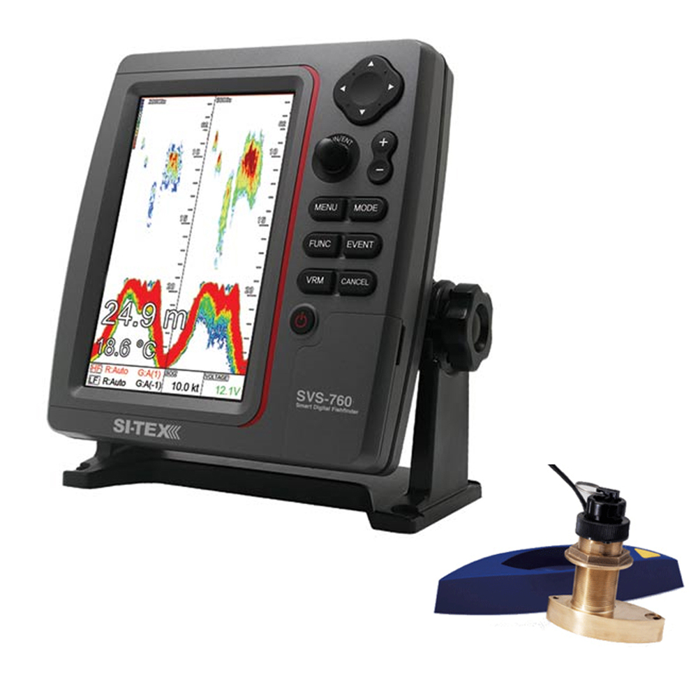 SI-TEX SVS-760TH2 SVS-760 DUAL FREQUENCY SOUNDER 600W KIT WITH BRONZE THRU-HULL SPEED & TEMP TRANSDUCER