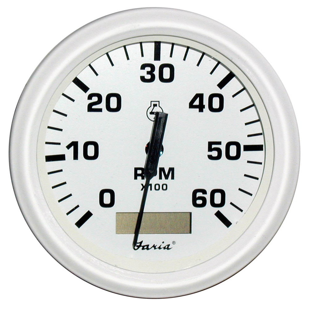 FARIA 33132 DRESS WHITE 4” TACHOMETER WITH HOURMETER - 6,000 RPM (GAS - INBOARD)