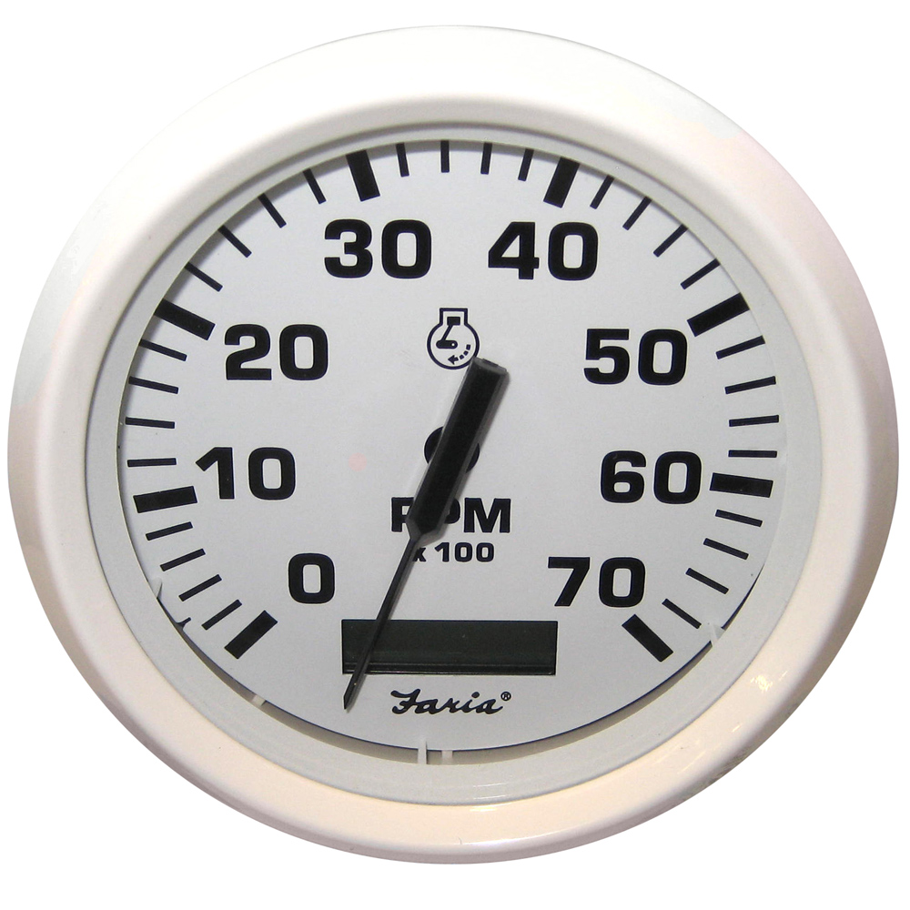 FARIA 33140 DRESS WHITE 4” TACHOMETER WITH HOURMETER - 7,000 RPM (GAS - OUTBOARD)