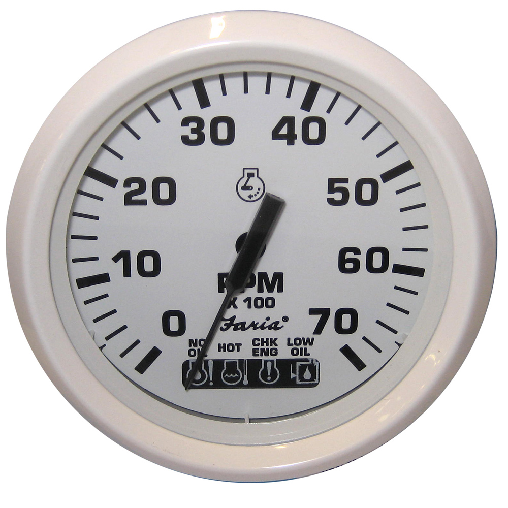 FARIA 33150 DRESS WHITE 4” TACHOMETER WITH SYSTEMCHECK INDICATOR - 7,000 RPM (GAS - JOHNSON / EVINRUDE OUTBOARD)
