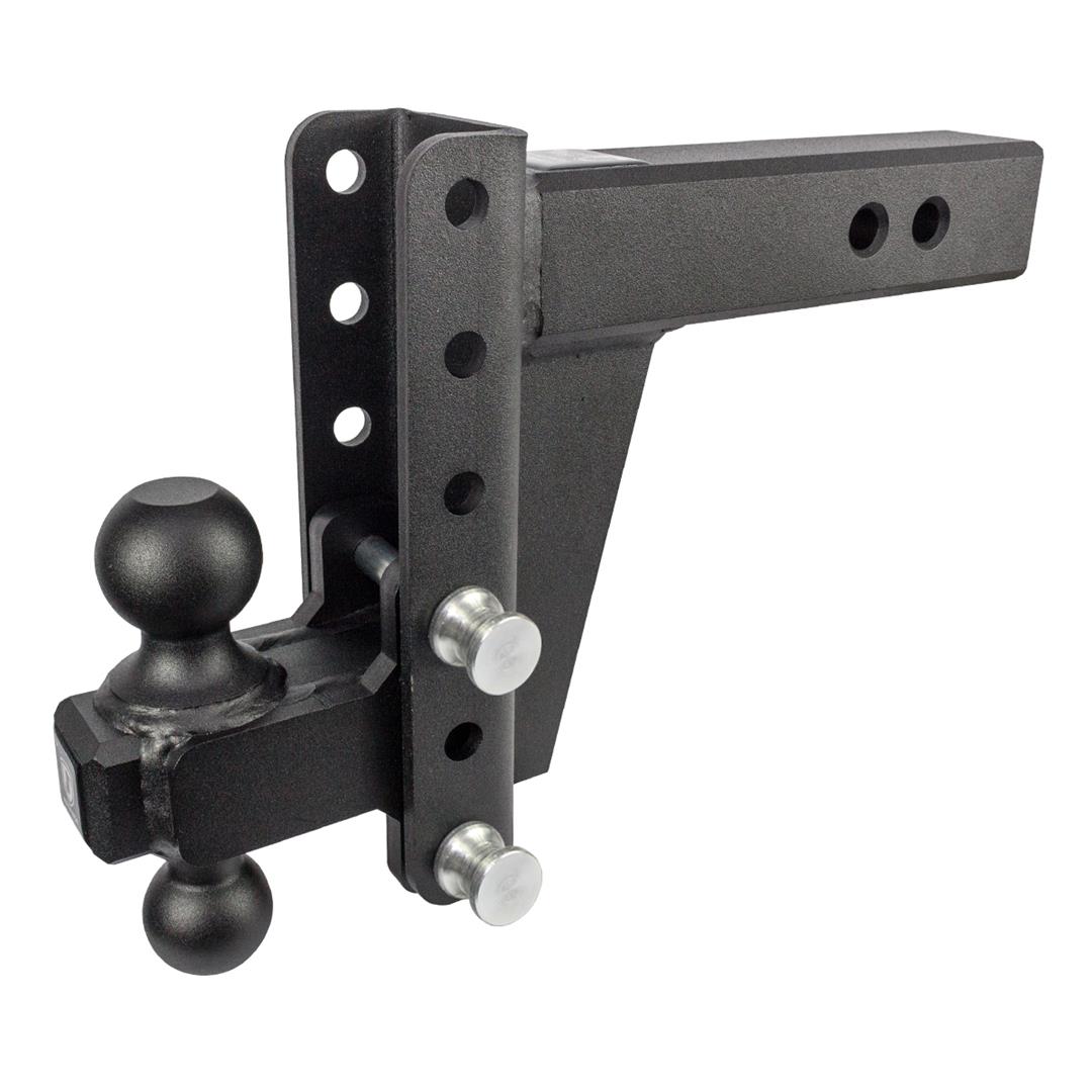 BULLETPROOF ED256 2.5” Adjustable Extreme Duty (36,000lb Rating) 6” Drop/Rise Trailer Hitch with 2” and 2 5/16” Dual Ball (Black Textured Powder Coat, Solid Steel)
