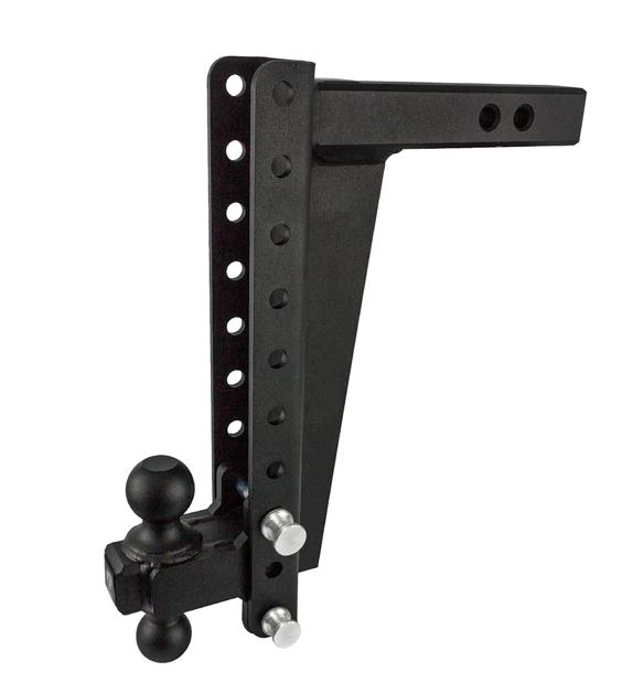 BULLETPROOF HD2014 2.0” Adjustable Heavy Duty (22,000lb Rating) 14” Drop/Rise Trailer Hitch with 2” and 2 5/16” Dual Ball (Black Textured Powder Coat, Solid Steel)