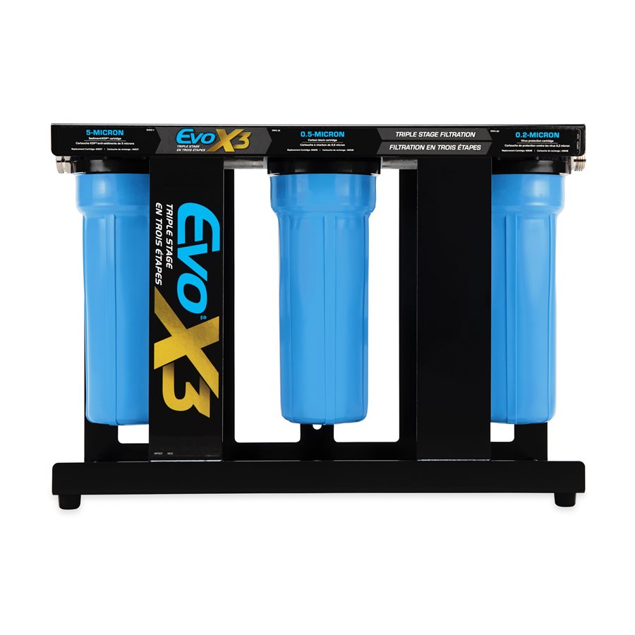 CAMCO 40649 Evo X3 Triple Stage Premium RV Water Filter Kit | Features 3 Replaceable Cartridges to Remove Heavy Sediments, Chlorine, Bad Tastes, Odors, Viruses, Bacteria, Contaminates, and More