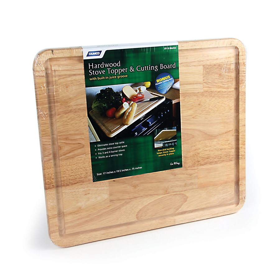 CAMCO 43753 43753-A Hardwood Cutting Board and Stove Topper With Non-Skid Backing, Includes Flexible Cutting Mat