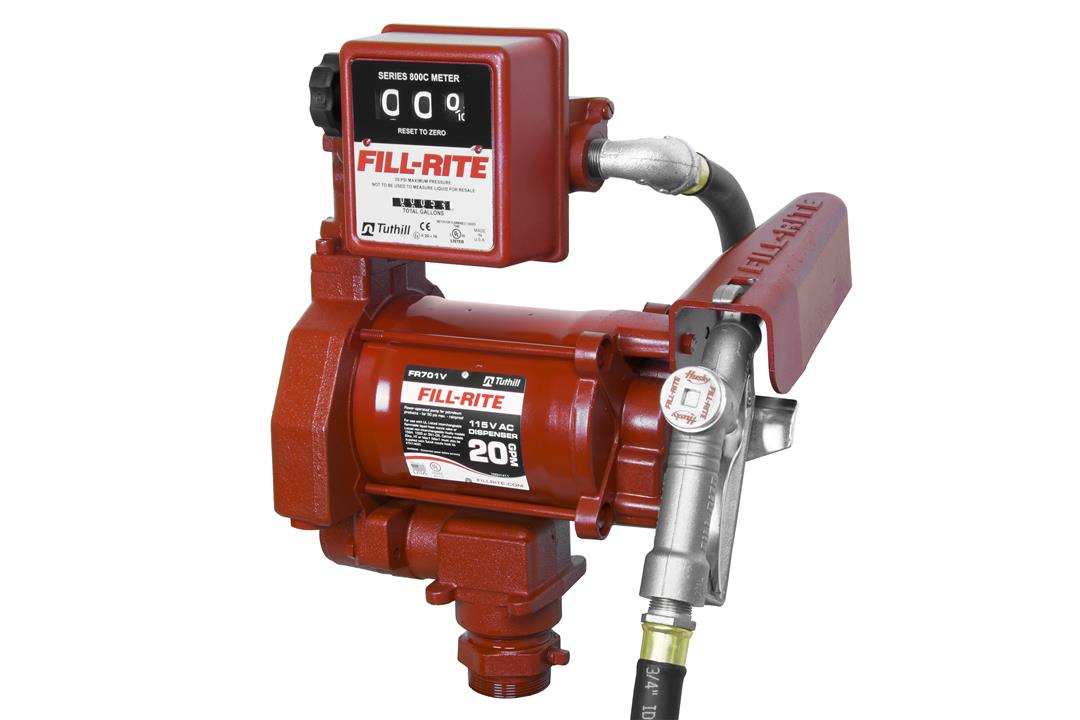 FILL-RITE FR701V 115V 20 GPM Fuel Transfer Pump With Standard Mechanical Meter Package, Gallons - For Gasoline, Diesel, Kerosene, Ethanol Blends, Methanol Blends & Biodiesel up to B20