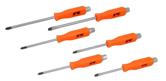 PERFORM TOOL W1729 Professional Go-Through Screwdriver Set with Heat Resistant Handles and Magnetic Tips, Includes Phillips and Slotted Sizes