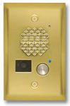 VIKING E-50-PB Polished Brass Entry Phone with Color Video Camera Auto Disconnect Blue LED Flush Mounts in Single Gang Box or Surface Mount with a VE-3x5 with Enhanced Weather Protection