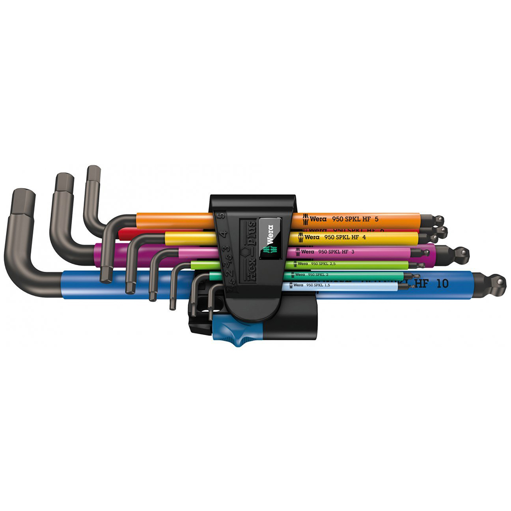 WERA 05022210001 Hex-Plus Color Coded Metric Long Shaft with Hold Function L-Key 9 Piece Set