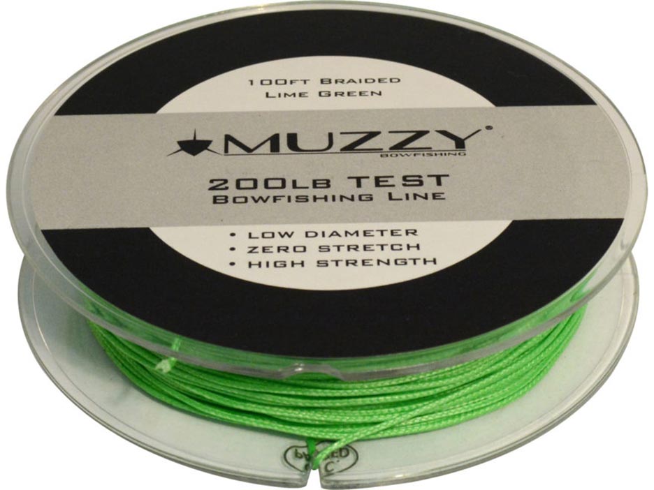 MUZZY 1078 Lime Green 200 Pound Test Braided Bowfishing Line 100 ft spool