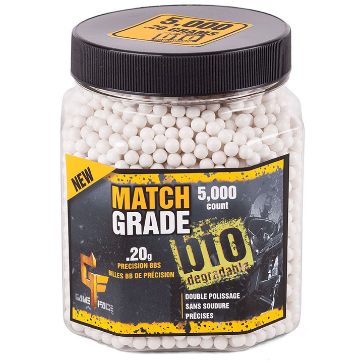 GAMEFACE 20GBW5J Match Grade (White) biodegradable Ammo - 6mm .20 Gram 5000 Count