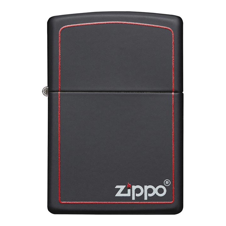ZIPPO 218ZB Windproof Lighter Black Matte w/ Logo & Red Border