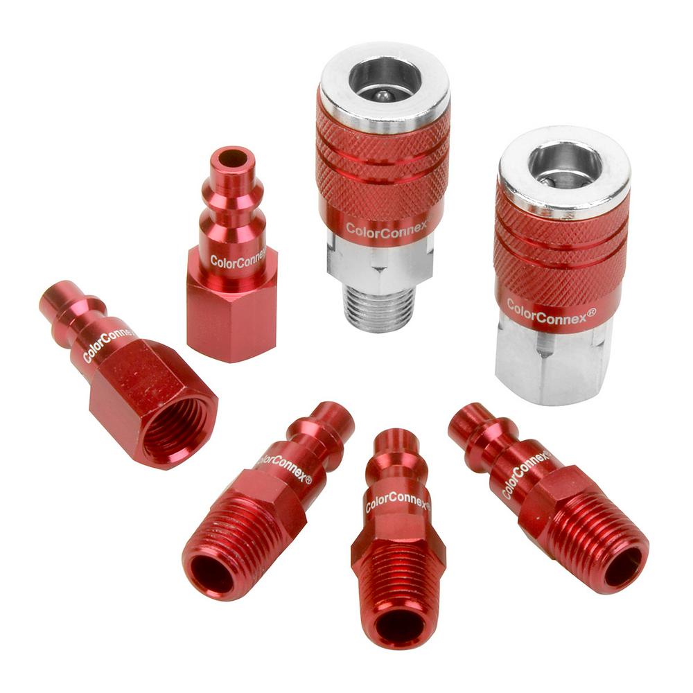 COLORCONNEX A73457D Coupler Plug Kit Type D 1/4in NPT 1/4in Body Red 7 Pc