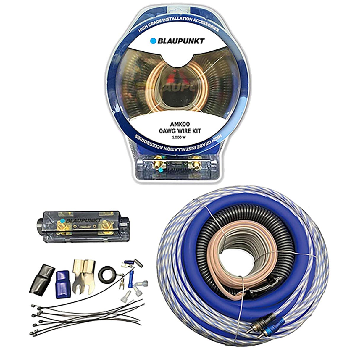BLAUPUNKT AMK00 0-Gauge Complete Amplifier Blue Wire Kit