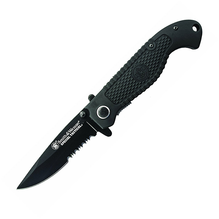 SMITH & WESSON CKTACBSD Tactical Liner Lock Fold Knife Partial Serrated Drop Pnt Blade Comp Hndl