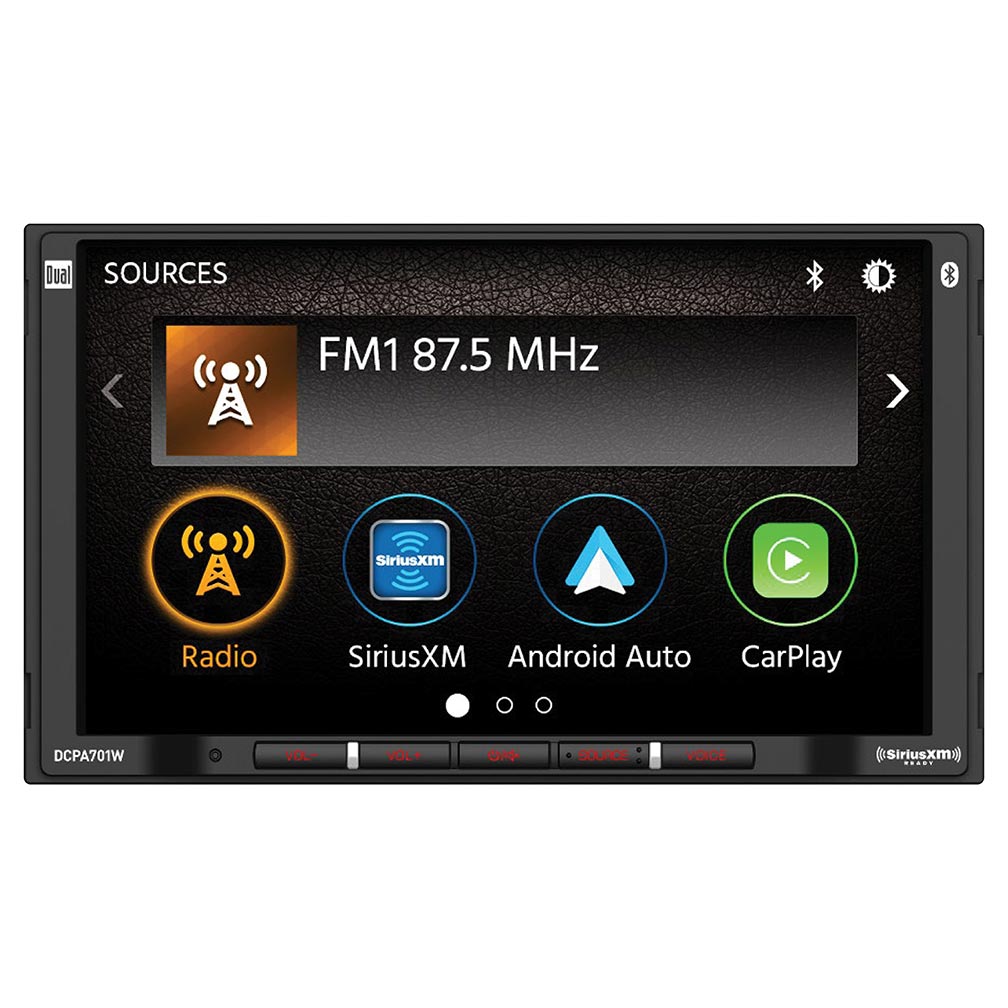 DUAL DCPA701W 7” Double Din Mechless Digital Media Receiver with Wireless Apple CarPlay Android Auto SiriusXM
