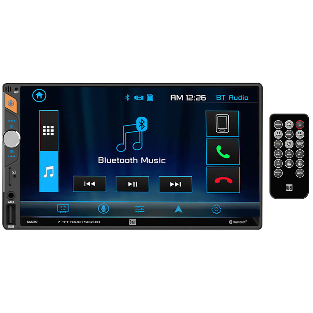 DUAL DM720 7” LCD Mechless Double Din BT USB/Micro SD Backup Cam Input