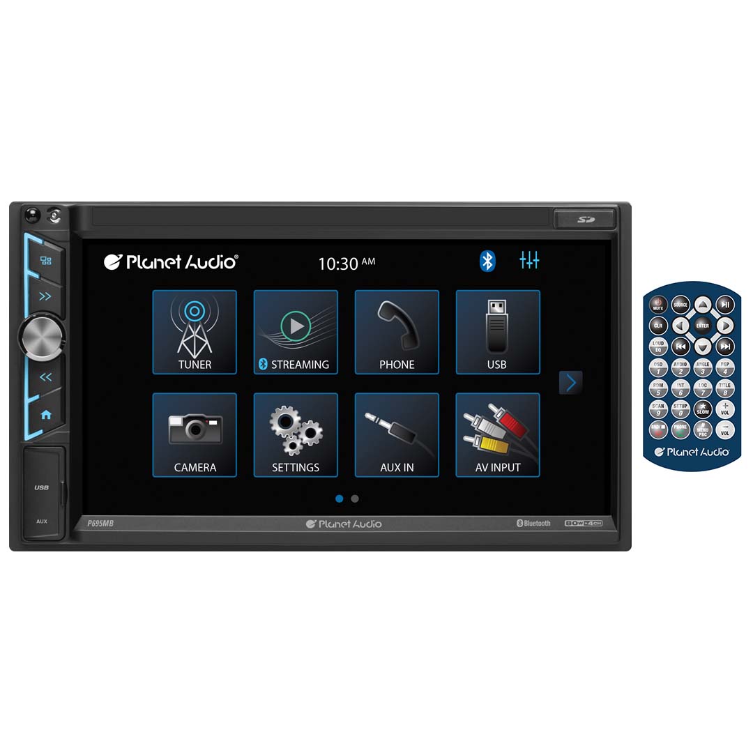 PLANET AUDIO P695MB 6.95- Double DIN Fixed Face Touchscreen Mechless Receiver with P-Link Phone Mirroring