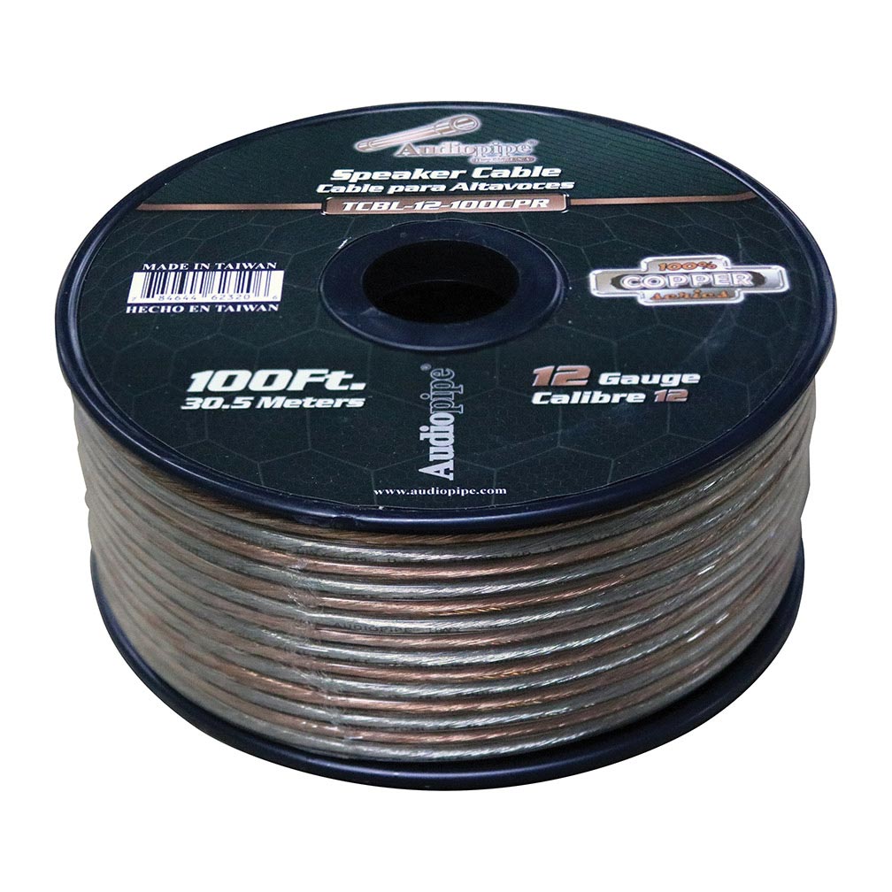 AUDIOPIPE TCBL-12-100CPR 12 Gauge 100% Copper Series Speaker Wire - 100 Foot Roll - Clear PVC Jacket
