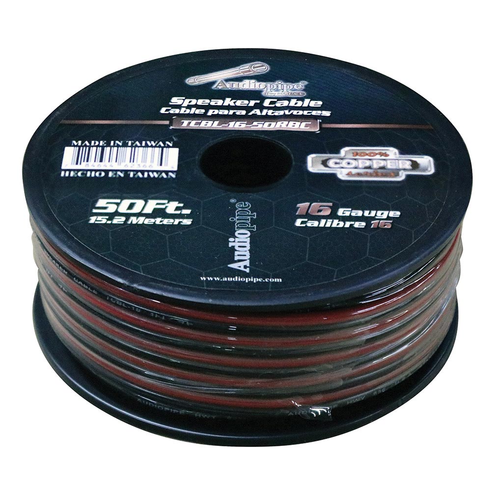 AUDIOPIPE TCBL-16-50RBC 16 Gauge 100% Copper Series Speaker Wire - 50 Foot Roll - RED/BLACK Jacket