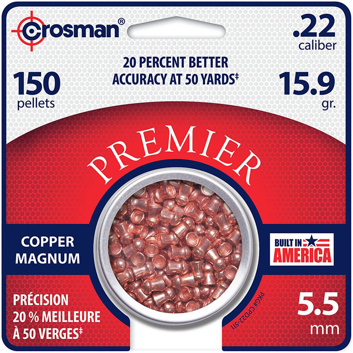 CROSMAN CDP22 Premier Copper Magnum Domed Pellet.22 Caliber 15.9 Grain 150 Count