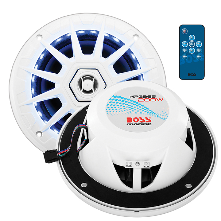 BOSS AUDIO MRGB65 Marine White 6.5” 2 Way Speaker (Pair) Multi Color Illumination Wireless Remote