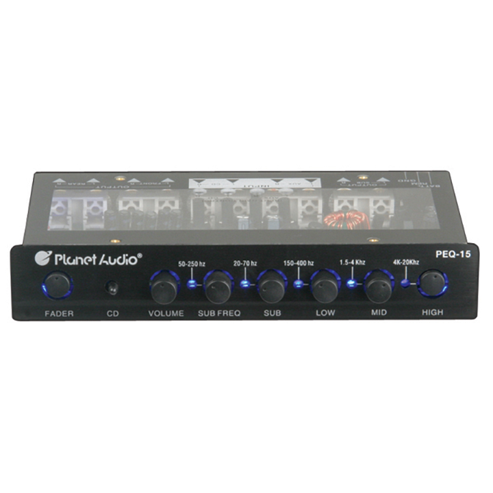 PLANET AUDIO PEQ15 5 Band Equalizer Aux Input Master Volume Control Half Din Size Chassis