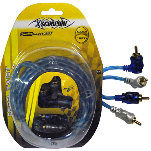 XSCORPION STP18 Rca Cable 18' Right Angle Blue/platinum Twisted