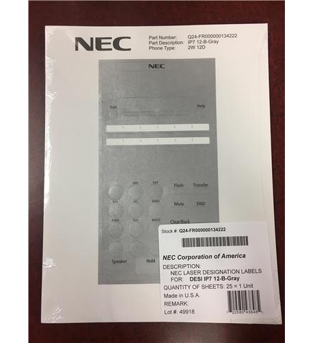 NEC Q24-FR000000134222 For 12-Button Telephones / Gray (Pkg 25)