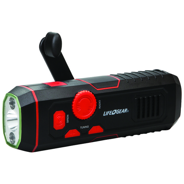 LIFE+GEAR LG38-60675-RED 30-Lumen Stormproof USB Crank Flashlight & Radio