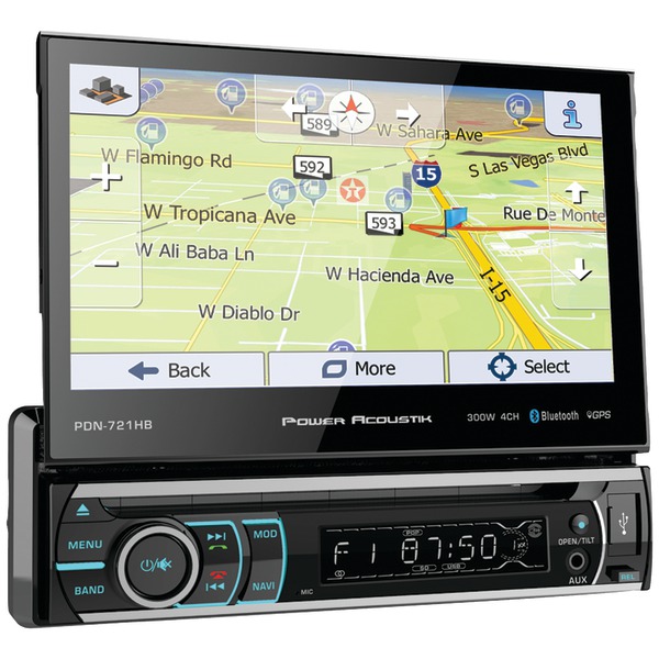 POWER ACOUSTIK PDN-721HB 7” Incite Single-DIN In-Dash GPS Navigation Motorized LCD Touchscreen DVD Receiver with Detachable Face & Bluetooth