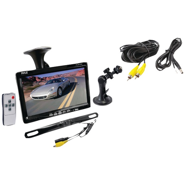 PYLE PLCM7500 7” Window Suction-Mount LCD Widescreen Monitor & License-Plate-Mount Backup Color Camera with Distance-Scale Line