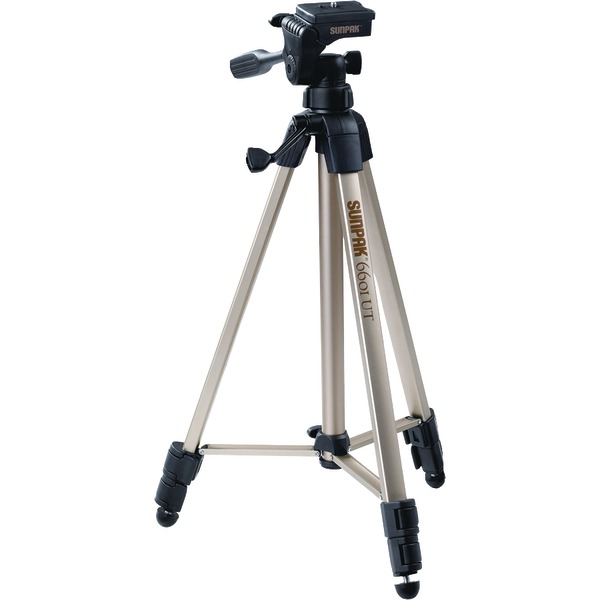 SUNPAK 620-060 Tripod with 3-Way Pan Head (Folded height: 20.3”; Extended height: 58.32”; Weight: 2.8lbs; Includes 2nd quick-release plate)