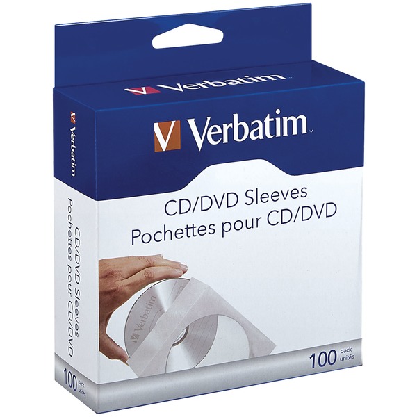 VERBATIM 49976 CD/DVD Paper Sleeves with Clear Window, 100 pk