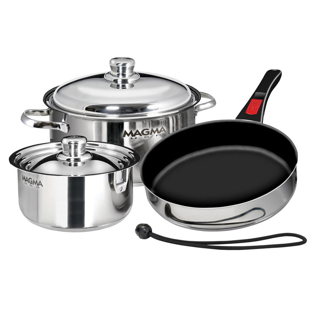 MAGMA A10-363-2-IND NESTING 7-PIECE INDUCTION COMPATIBLE COOKWARE - STAINLESS STEEL EXTERIOR & SLATE BLACK CERAMICA NON-STICK INTERIOR