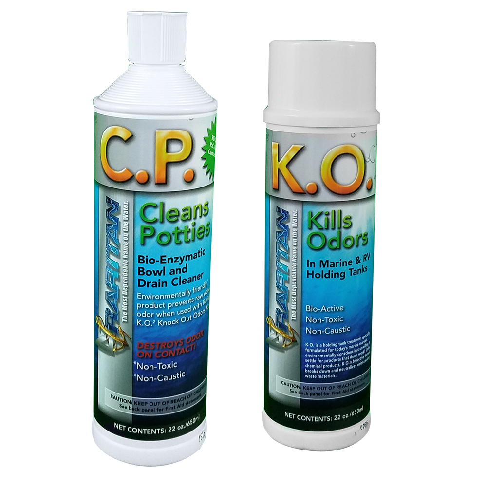 RARITAN 1PPOT Potty Pack with K.O. Kills Odors & C.P. Cleans Potties - 1 of Each - 22oz Bottles