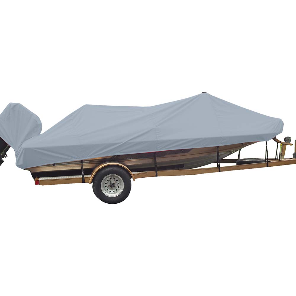 CARVER 77918F-10 POLY-FLEX II STYLED-TO-FIT BOAT COVER FOR 18.5' ANGLED TRANSOM BASS BOATS - GREY